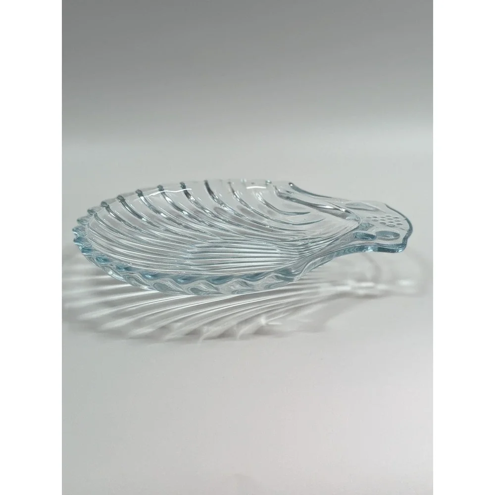Vintage Style Light Blue Pressed Glass Scallop Shell Trinket Dish Coastal Decor